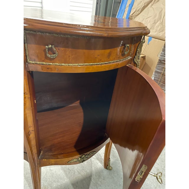 1990s Demi-Lune Accent Cabinet Italian Neoclassical Style Faux Marquetry For Sale - Image 10 of 12