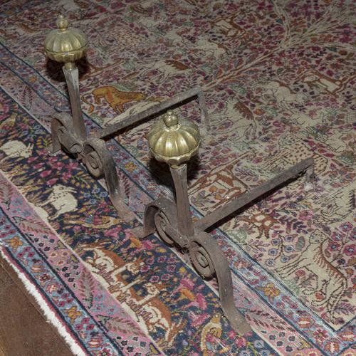 Metal Antique Andirons with Wrought Metal Knobs, Set of 2 For Sale - Image 7 of 9