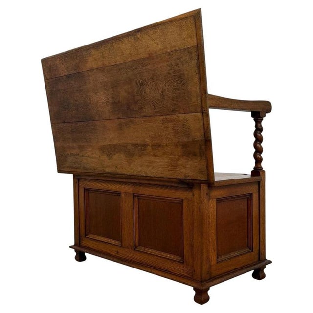 Wood Antique English Golden Oak Monks Bench For Sale - Image 7 of 14