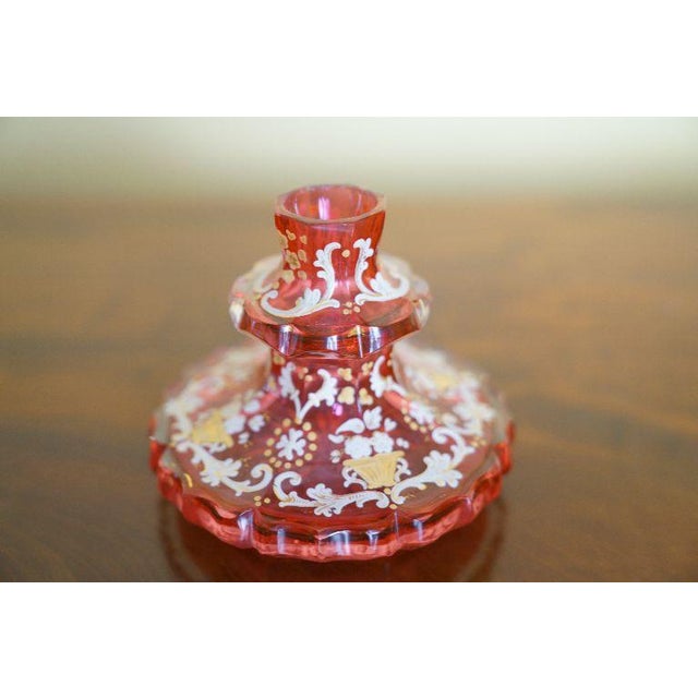 Antique Bohemian Cranberry Glass Enameled Perfume Bottle, 19th. Century For Sale - Image 4 of 8