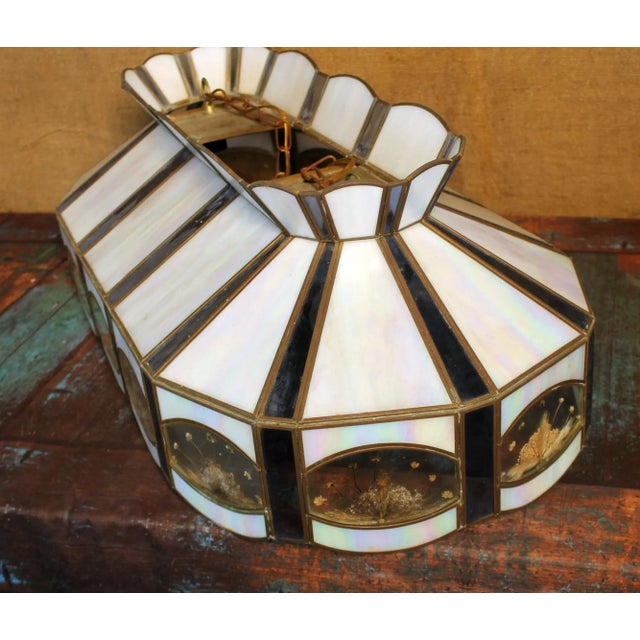 Alabaster Mid 20th Century Vintage Slag Glass Flower Pendant Lights - a Pair For Sale - Image 8 of 13