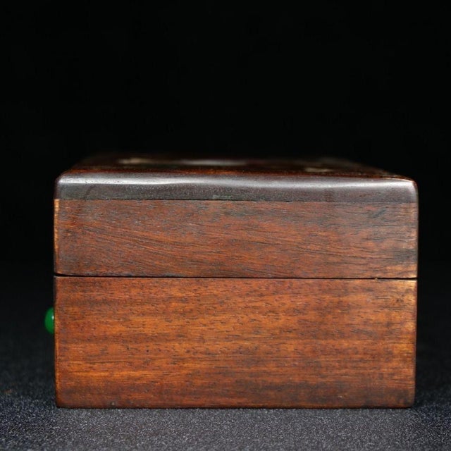 Wood Chinese Huali Wood Mother-of-Pearl Inlaid Jewelry Box, Mandarin Duck Motif With Gemstone Accents For Sale - Image 7 of 7