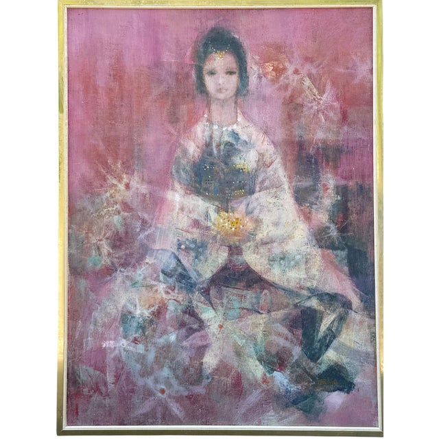 Mid-Century Modern Mid Century Oil Painting by Larkin a Portrait of an Indian Girl For Sale - Image 3 of 7