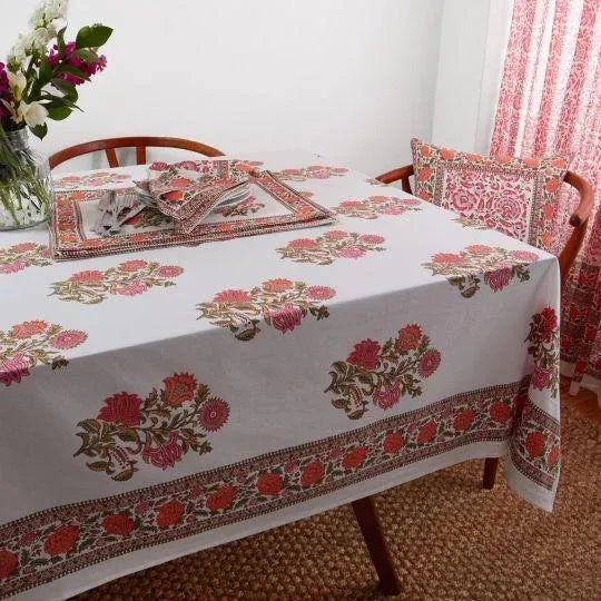 The multi-flower Sanya motif is a total standout in the celebrated Indian color palette of pink and orange. A splendid...