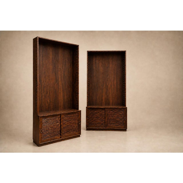 1960s Architectural Brazilian Modern Style Bookcases in Aged Reclaimed Rosewood, Pair For Sale - Image 10 of 17