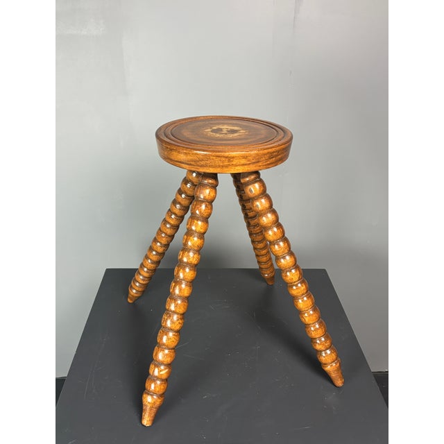 Mid-Century Bobbin Wood Turned French Farm House Stool, France, 1960s For Sale - Image 6 of 15