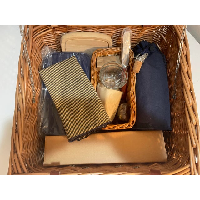 Wood Vintage English Wicker Picnic Basket For Sale - Image 7 of 11