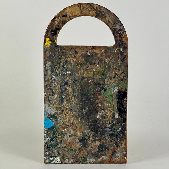 American Vintage Artist's Arched Design Rectangular Painting Palette With Remnant Oil Paint For Sale - Image 3 of 9