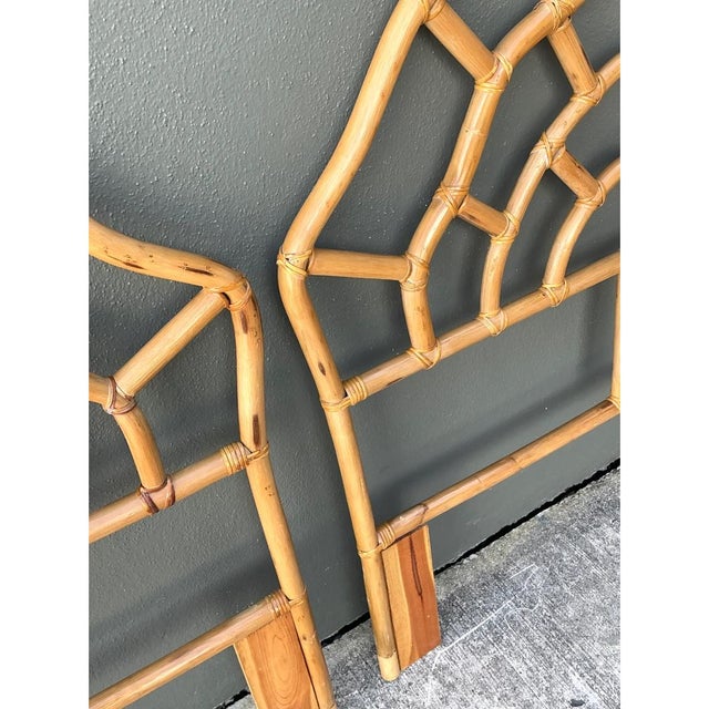 Wood Vintage Rattan Web Twin Headboards - Pair For Sale - Image 7 of 12