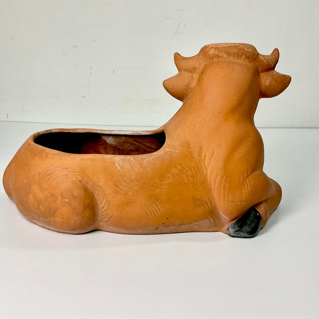 Late 19th C. English Country Boho Chic Farmhouse Large Terra Cotta Cow Planter. For Sale - Image 10 of 18