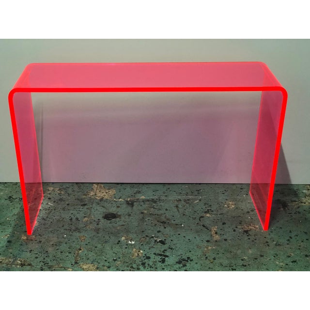Plastic Neon Pink Lucite Console Table For Sale - Image 7 of 9
