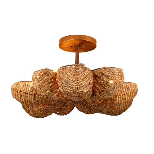 2020s Jamie Young Anguilla Semi-Flush Mount in Natural Wood Beads For Sale - Image 5 of 8