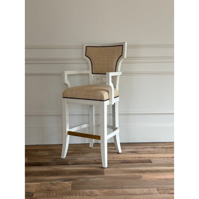 Wood Coco Bar Stools With Back and Arms by Jan Showers For Sale - Image 7 of 7