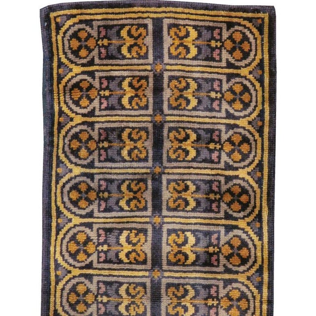 Art Deco Galerie Shabab Collection Mid-20th Century Handmade Spanish Savonnerie-Style Runner Rug in Dark Blue For Sale - Image 3 of 10