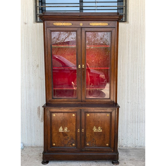 Large Empire Danish Glass Cabinet, Bookcase in Mahogany With Bronze Details For Sale - Image 4 of 8