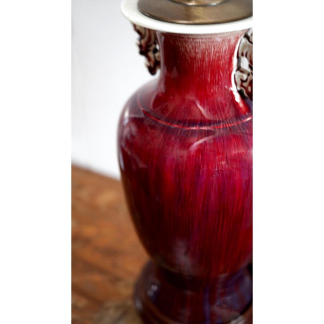 Chinese 19th Century Exceptional Sang de Boeuf Ox Blood Table Lamp, Decorative Handles For Sale - Image 3 of 6