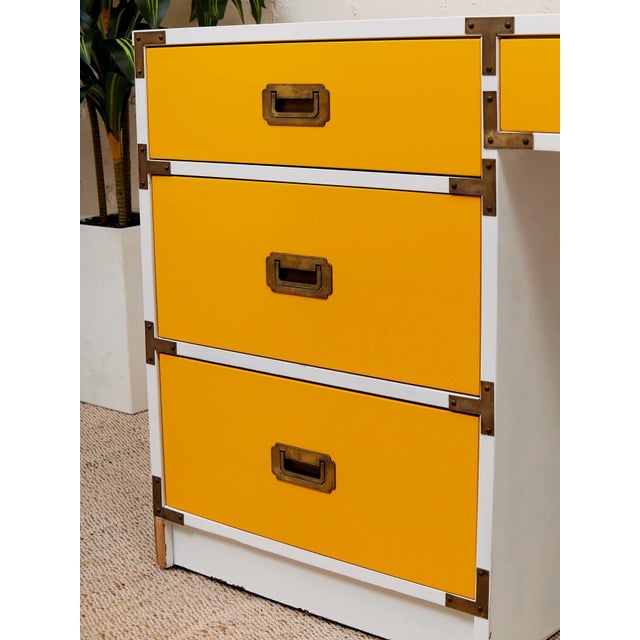 Wood Mid 20th Century Campaign Mustard Desk For Sale - Image 7 of 10
