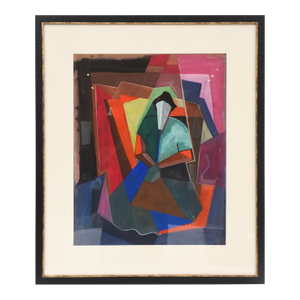 Vintage Signed Cubist Abstract Watercolor Custom Framed One of a Kind