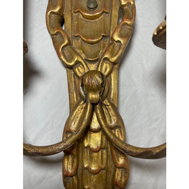Vintage Ornate Century Italian Hand Carved Gilt Wooden Iron Wall Sconce Fixture For Sale - Image 11 of 15