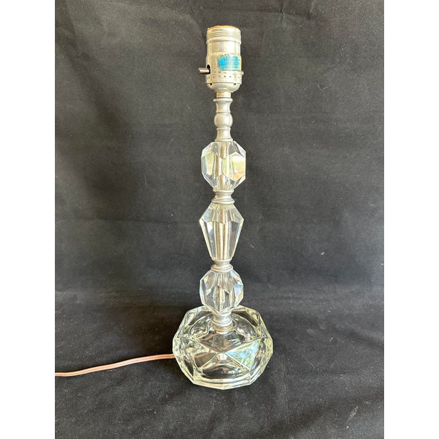 Metal Mid 20th Century Stacked Crystals Leaded Glass Nightstand/Boudoir/Desk Lamp For Sale - Image 7 of 12