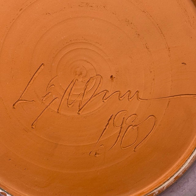 Rustic Late 20th Century Large Pink and Blue Pastel Ceramic Bowl with Woven Design For Sale - Image 3 of 12