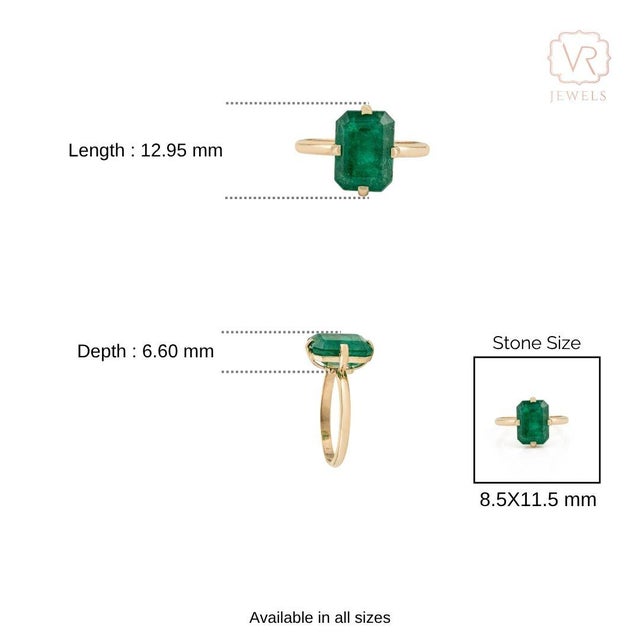 4.58 Carat Zambian Emerald Statement Solitaire Ring in 18k Yellow Gold Size 4 For Sale - Image 10 of 14