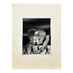 Two Men Embracing Pen and Ink Drawing by Damballah Dolphus Smith (1943–1992)