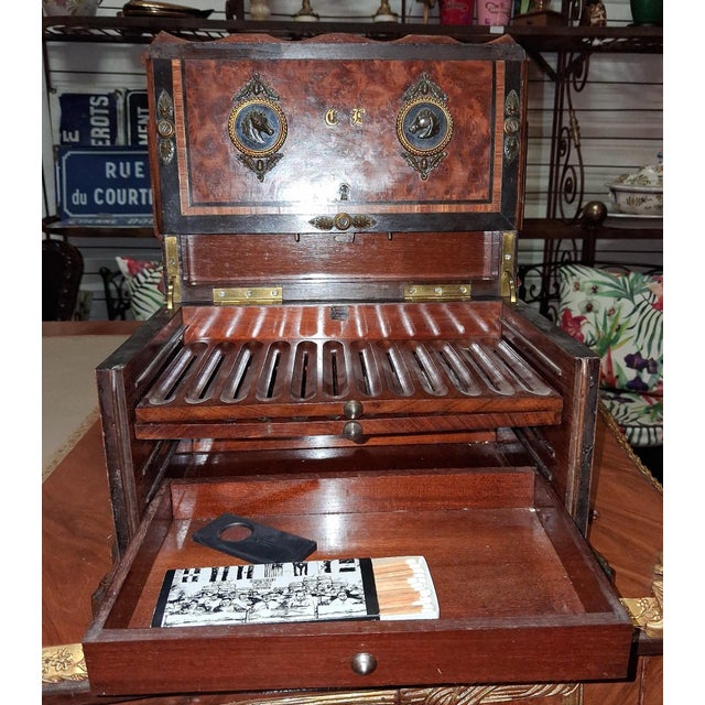 Brown Cigar Case in Burl Wood and Decorative Bronze For Sale - Image 8 of 9