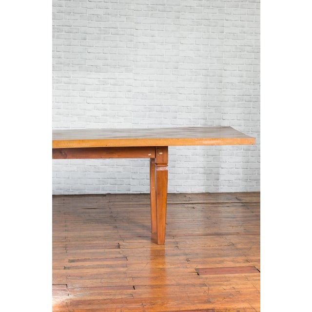 Brown Large Vintage Indonesian Dining Table with Mango Wood Top and Tapered Legs For Sale - Image 8 of 13