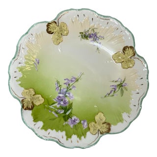 Antique Brc Voltaire Germany (Rosenthal) Green Floral Scalloped Master Bowl For Sale