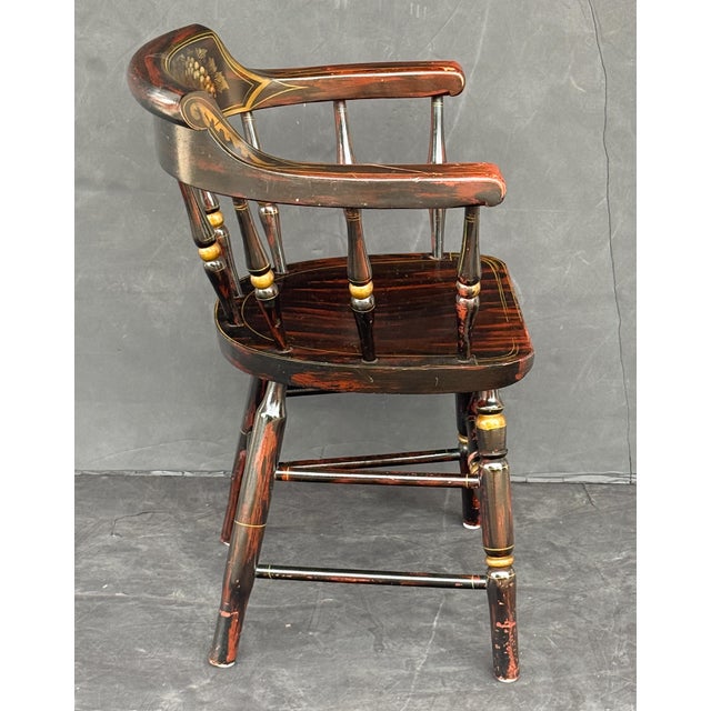 American American Ebonized Captain's Chair With Federal Style Fruitful Bounty Basket For Sale - Image 3 of 16