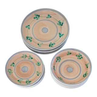 Caleca Italian Hand Painted Plates & Pasta Bowls - Set of 12 For Sale