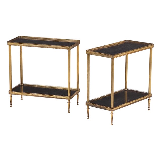 A Pair of French Brass and Marble Two-Tier Tables, C. 1945. For Sale