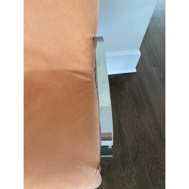 1970s Pair of Mid Century Modern Milo Baughman Style Chrome & Ultrasuede Club Chairs For Sale - Image 5 of 13