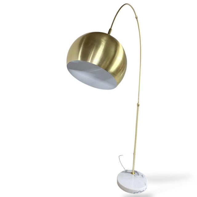 Mid-Century Brass Arc Floor Lamp with Marble Base For Sale - Image 6 of 8