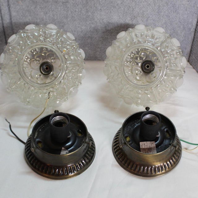 Mid 20th Century Vintage Art Deco Frosted Melon Glass Flush Mount Lights - Pair For Sale - Image 5 of 7
