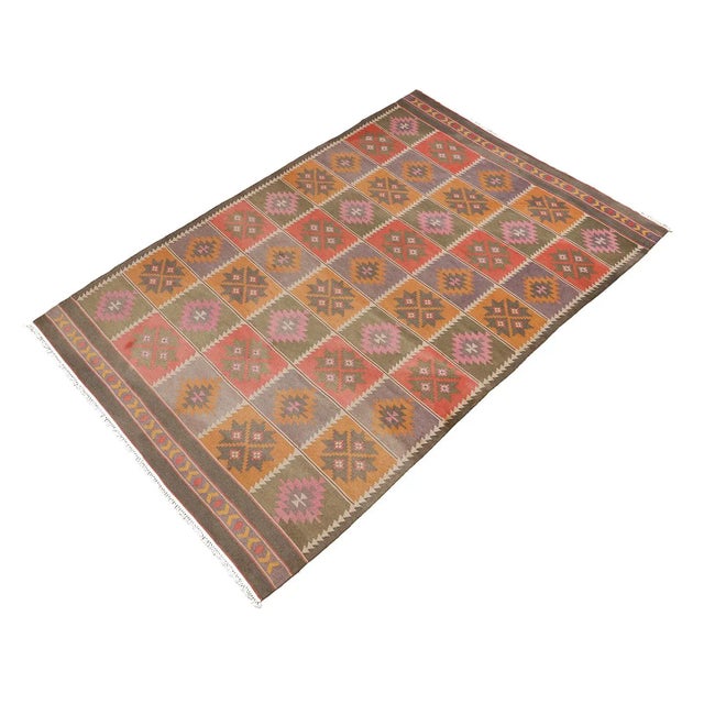 8'x13' Vintage Afghan Kilim Dhurrie Rug – Handwoven by Women | Multicolor Geometric | Cotton Flatweave For Sale In Los Angeles - Image 6 of 9