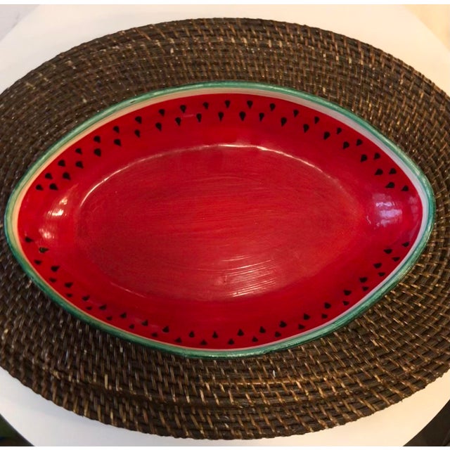 French Country 1970's Trompe-l'Oeil Folk Art Watermelon Bowl For Sale - Image 3 of 12