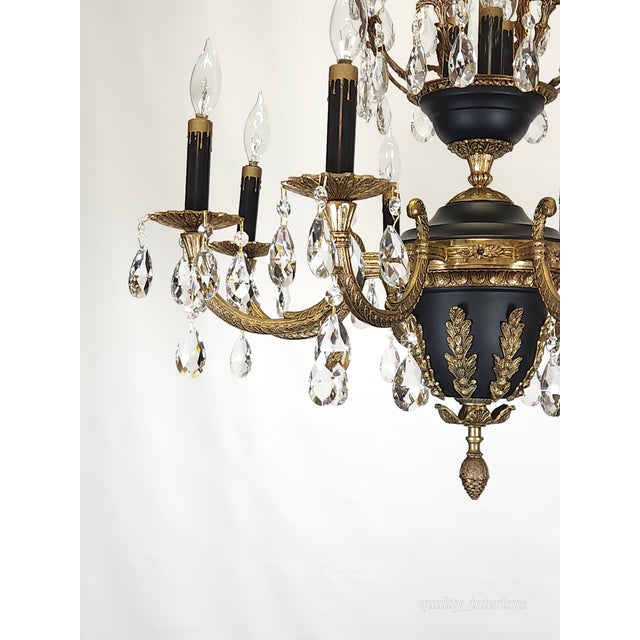 Antique 8 Arm 11 Light Epic Empire Birdcage Brass Cut Lead Crystal Chandelier For Sale - Image 12 of 12