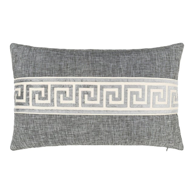 Scalamandre 22" x 14" Greek Key Lumbar Pillow in Stone For Sale