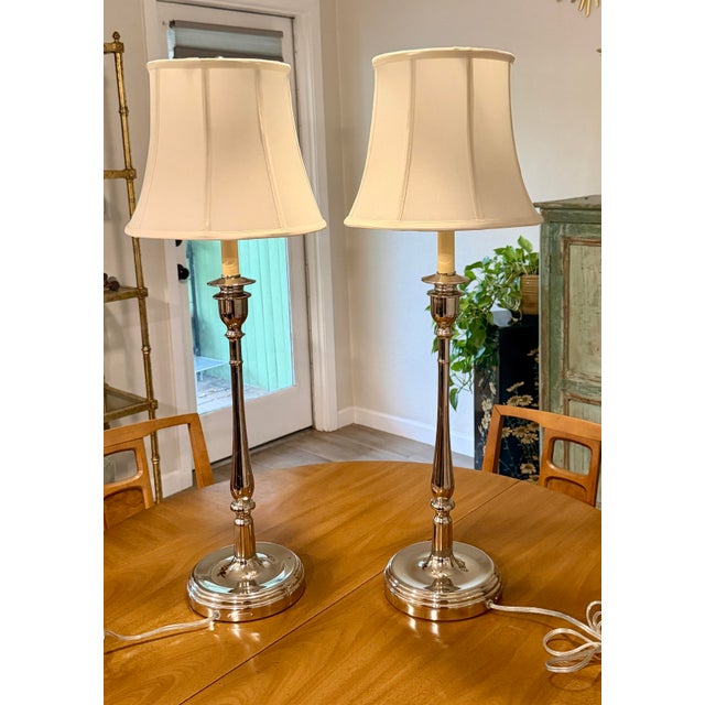 Ralph Lauren Chrome Candlestick Table Lamps - a Pair For Sale In Phoenix - Image 6 of 12
