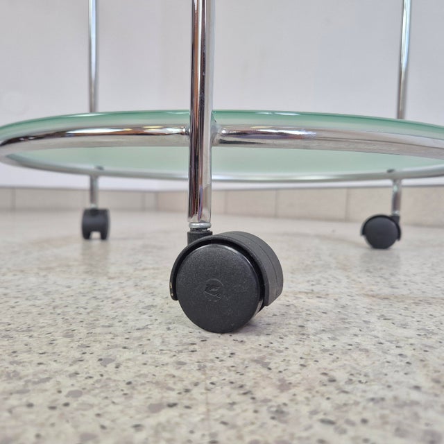 Silver Bauhaus 2-Tiered Bar Cart in Chrome and Glass, 1980s For Sale - Image 8 of 10