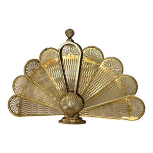 Vintage Brass Peacock Folding Fireplace Screen With Shell Motif