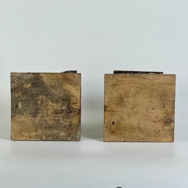 Pair of Small Vintage Wood Pedestals With Remnant Paint, for Multi Purpose Use For Sale - Image 9 of 9