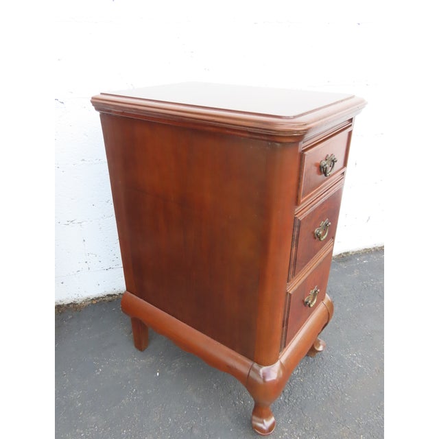 Wood Tall Narrow Queen Anne Burl Walnut Nightstands End Bedside Tables a Pair 6659 For Sale - Image 7 of 18