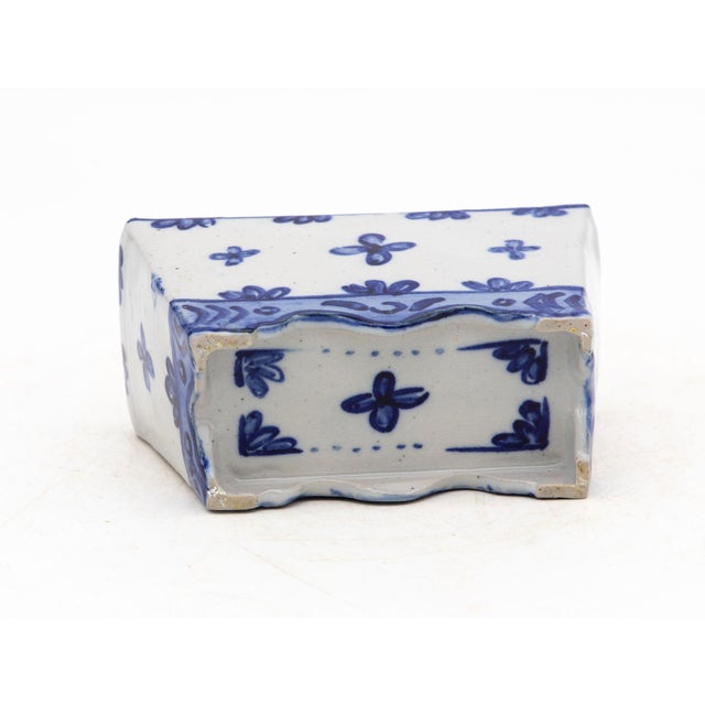 Dutch Delft Style Blue & White Ceramic Flower Brick, France Early 20th C. For Sale - Image 9 of 9
