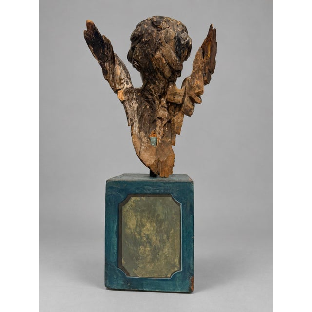 Italian 19th Century, Italian Giltwood Winged Cherub Fragment on Faux Marbleized Base For Sale - Image 3 of 11