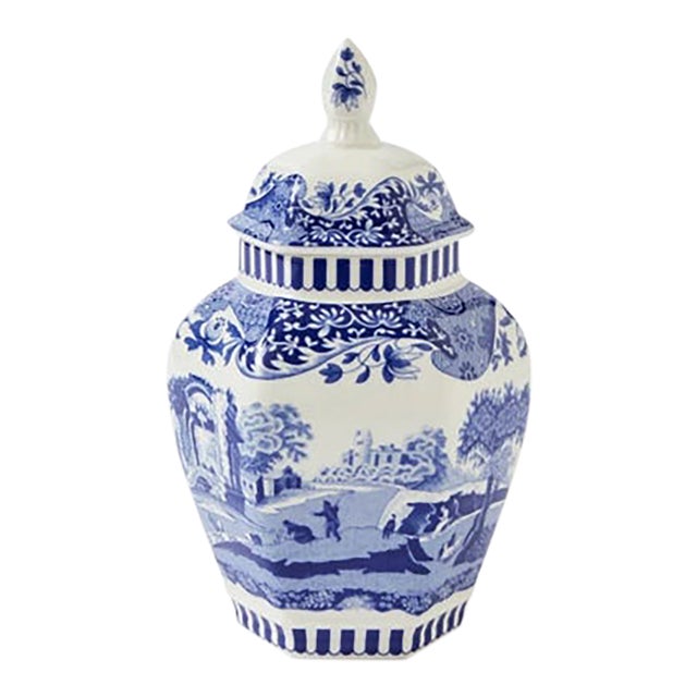 1990s Spode Blue Italian 5.7" Ceramic Ginger Jar For Sale