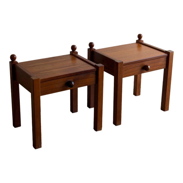 Pair of Vintage Danish Teak Nightstands - Mid Century Modern Bedside Tables 1960s For Sale