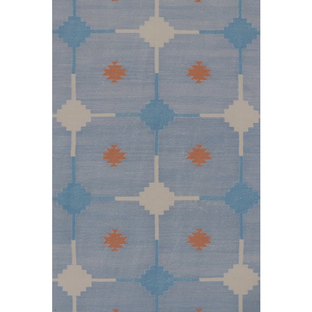Rug & Kilim’s Contemporary Dhurrie Rug in Blue and Rust Tile Design For Sale In New York - Image 6 of 10